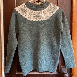 Vintage Green English Fair Isle Wool Crew Neck Sweater